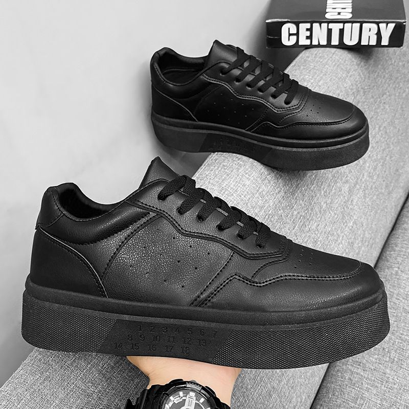 Summer New Breathable White Men's Versatile Thick Soled Sneakers Casual Black Board Trendy Shoes_voghion.com
