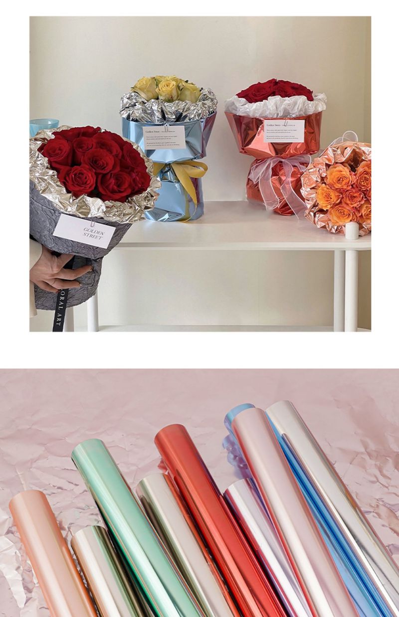 20 Blatt/Set Spiegel-wasserdichtes Blumen-Geschenkpapier, Blumenstrauß-Verpackungspapier für Verlobung, Hochzeit, DIY-Bastelgeschenk, 58 x 58 cm_voghion.com