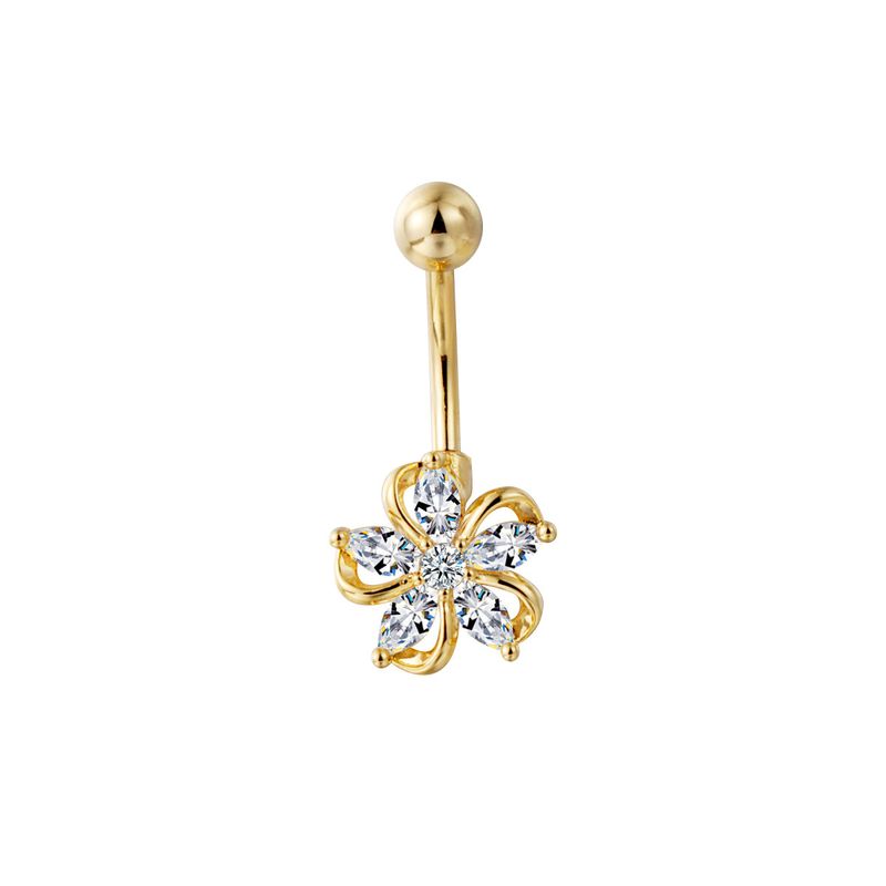 Piercing per ombelico a forma di fiore con zircone - Piercing leggero e lussuoso, piercing alla moda e sexy per le donne_voghion.com