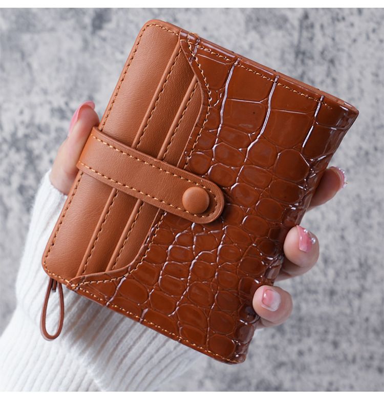 Portafoglio con fibbia modello coccodrillo con motivo pietra da donna, portamonete con cerniera corto stile coreano_voghion.com
