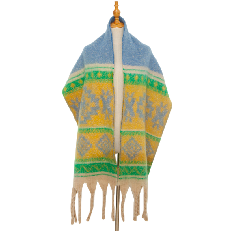 Unisex Looping yarn wool jacquard shawl shawl_voghion.com