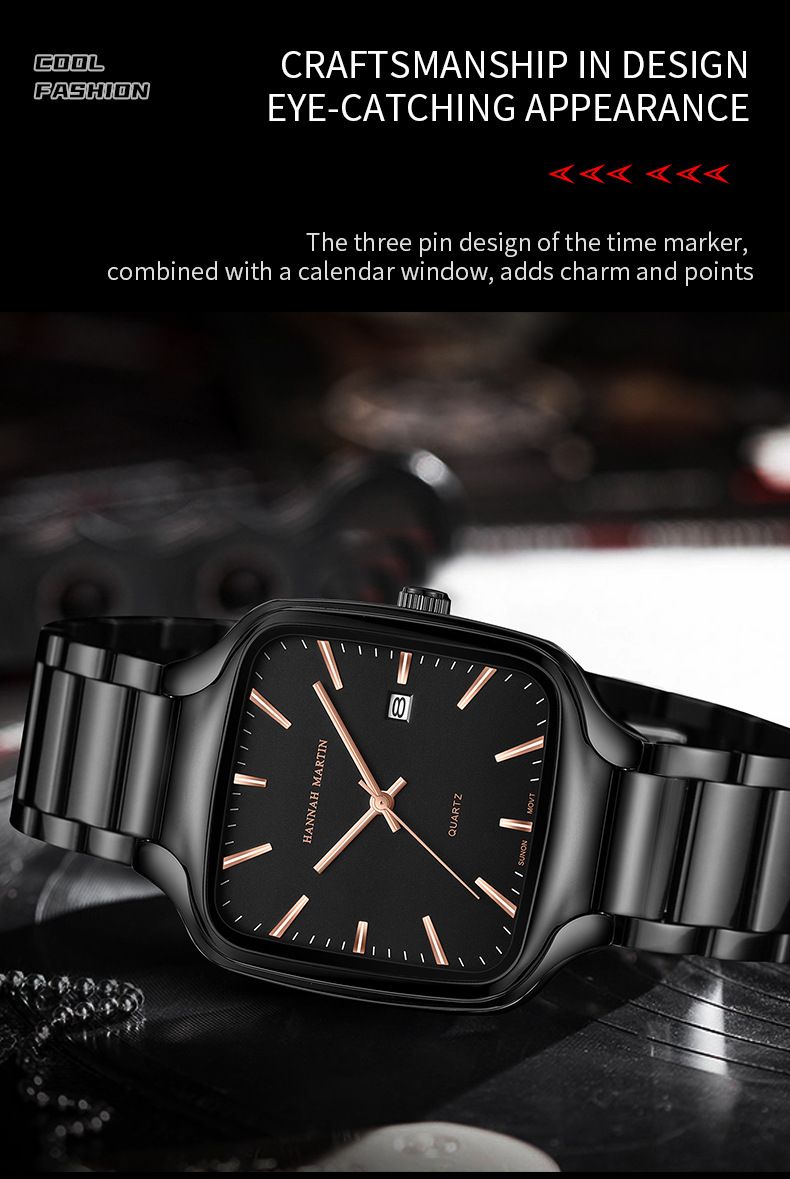 Hannah Martin New Men's Watch Square Waterproof Luminous Calendar Quartz Watch Fashionable And Casual_voghion.com
