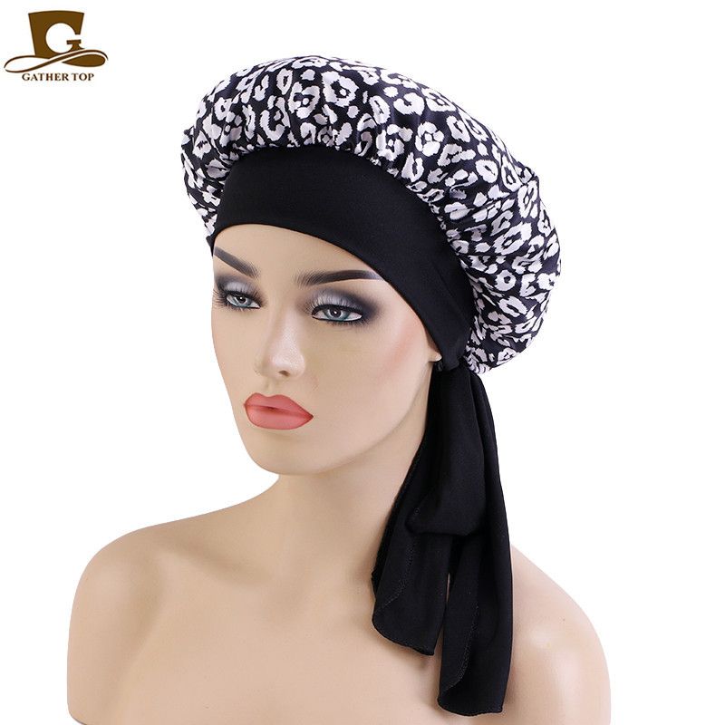 Europees en Amerikaans elastisch lint satijn bedrukt slaap verstelbare band bad schoonheid haarverzorging muts JDB-301J_voghion.com