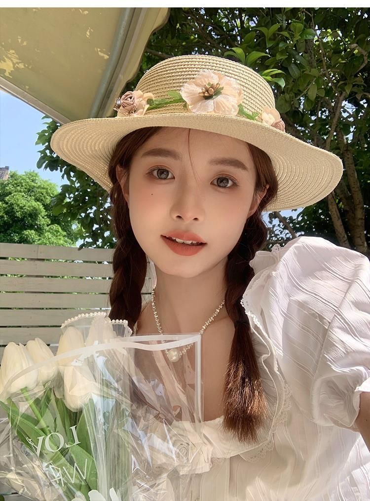 Cappello estivo con protezione solare, cappello da spiaggia, cappello di paglia intrecciato_voghion.com