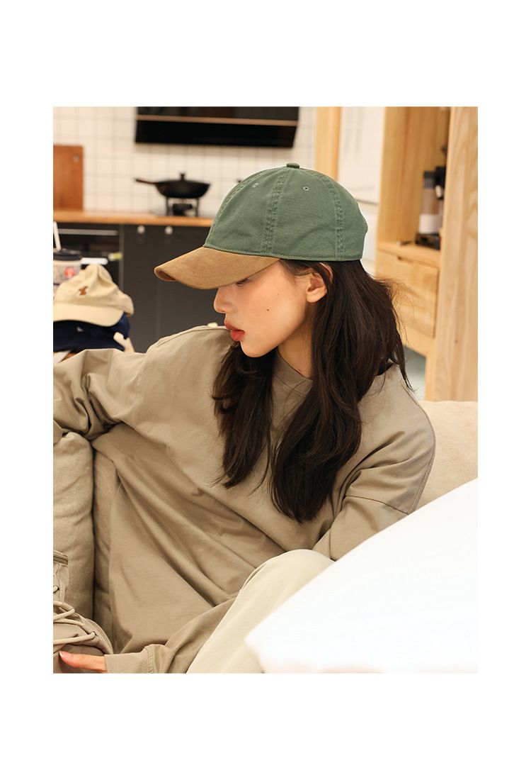 New Spring Hat Japanese Suede Spliced Duck Tongue Hat Women's Contrast Canvas Baseball Hat Men's Summer Soft Top Hat_voghion.com