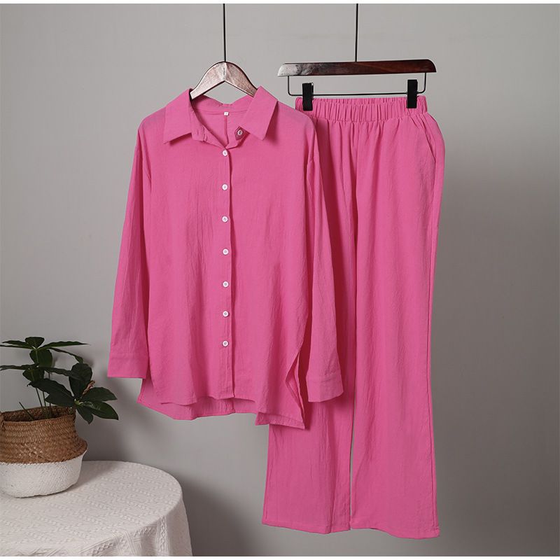 Damesshirt en broekpak, reversshirt met lange mouwen en elastische broek 2-delige set, modieus kantoorpak_voghion.com