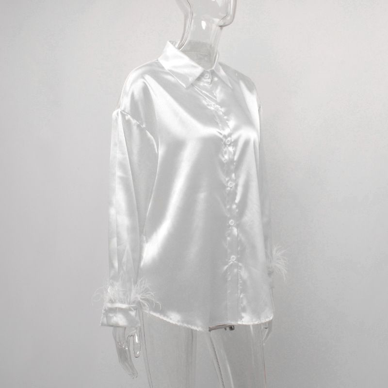 Abbigliamento da donna estate nuova moda casual versatile camicia in capelli di struzzo con cuciture in piume di seta ghiaccio per donna_voghion.com