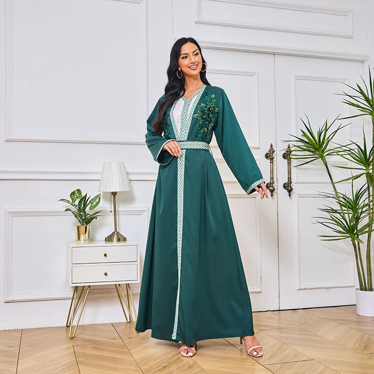 Women's Middle East Arab Muslim robe embroidered cardigan two-piece new dress robe_voghion.com