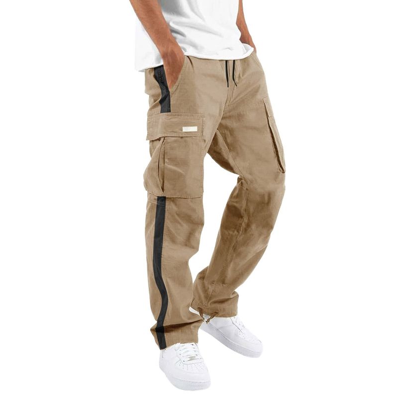 Pantaloni cargo da uomo nuovi, primavera-autunno 2025, con coulisse e design a blocchi di colore_voghion.com