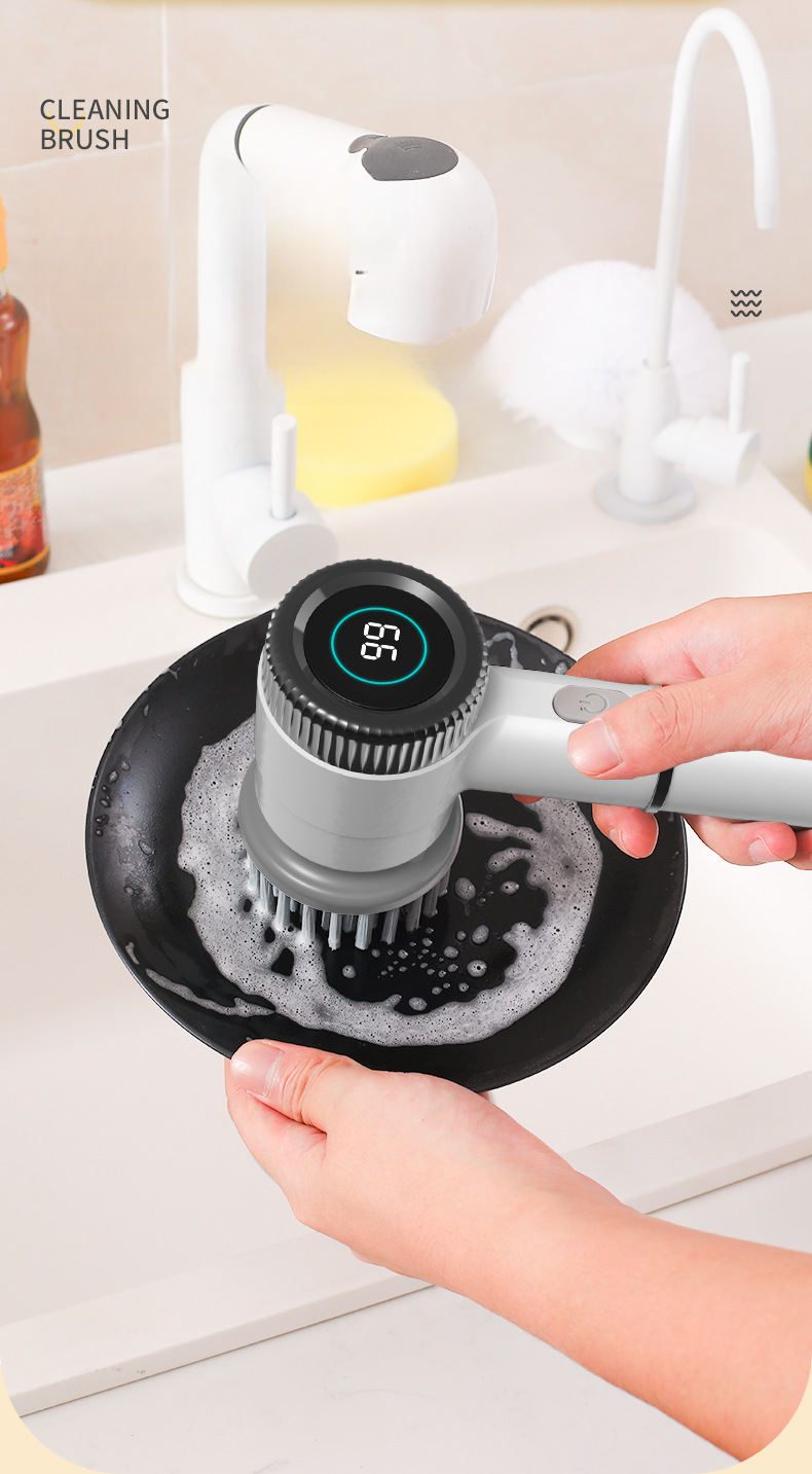 Cepillo eléctrico con mango, recargable y multifuncional para ollas, con cepillo para eliminar óxido y cepillo para limpiar tazas y tazones._voghion.com