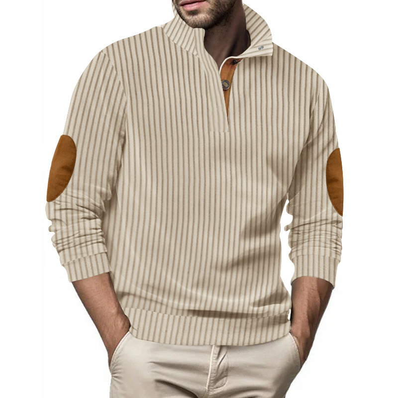 Polo décontracté à rayures verticales et col montant pour homme, nouveau style printemps-automne 2024_voghion.com