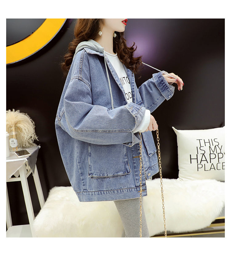 Ielu apģērbs, melns džinsu jakas Sieviešu korejiešu modes raibs, pavasara jaka ar kapuci Ikdienas Chaquetas Veste En Jeans Pour_voghion.com