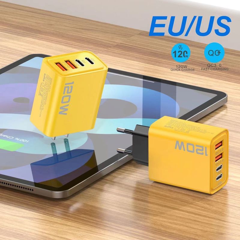 120 W-os töltő USB kettős C típusú többportos PD gyorstöltő fej, megfelel az amerikai és európai szabványoknak_voghion.com