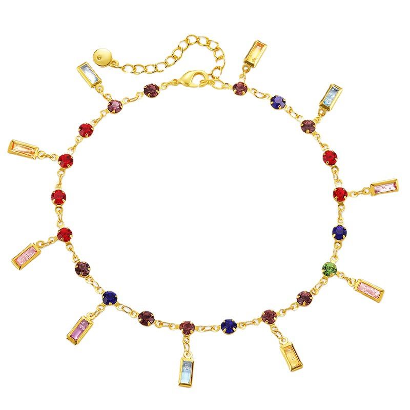 Fußkettchen Armband für Frauen Bunter Kristall eingelegter Anhänger High-End einfache Persönlichkeit Fußschmuck_voghion.com