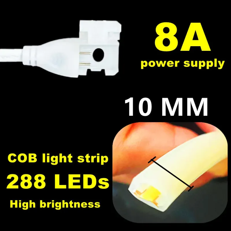 Striscia LED COB da 288 LED/m, dimmerabile, 220 V, con spina UE, 3000 K, 6000 K, RA90, per esterni, giardino, camera da letto, cucina, illuminazione_voghion.com