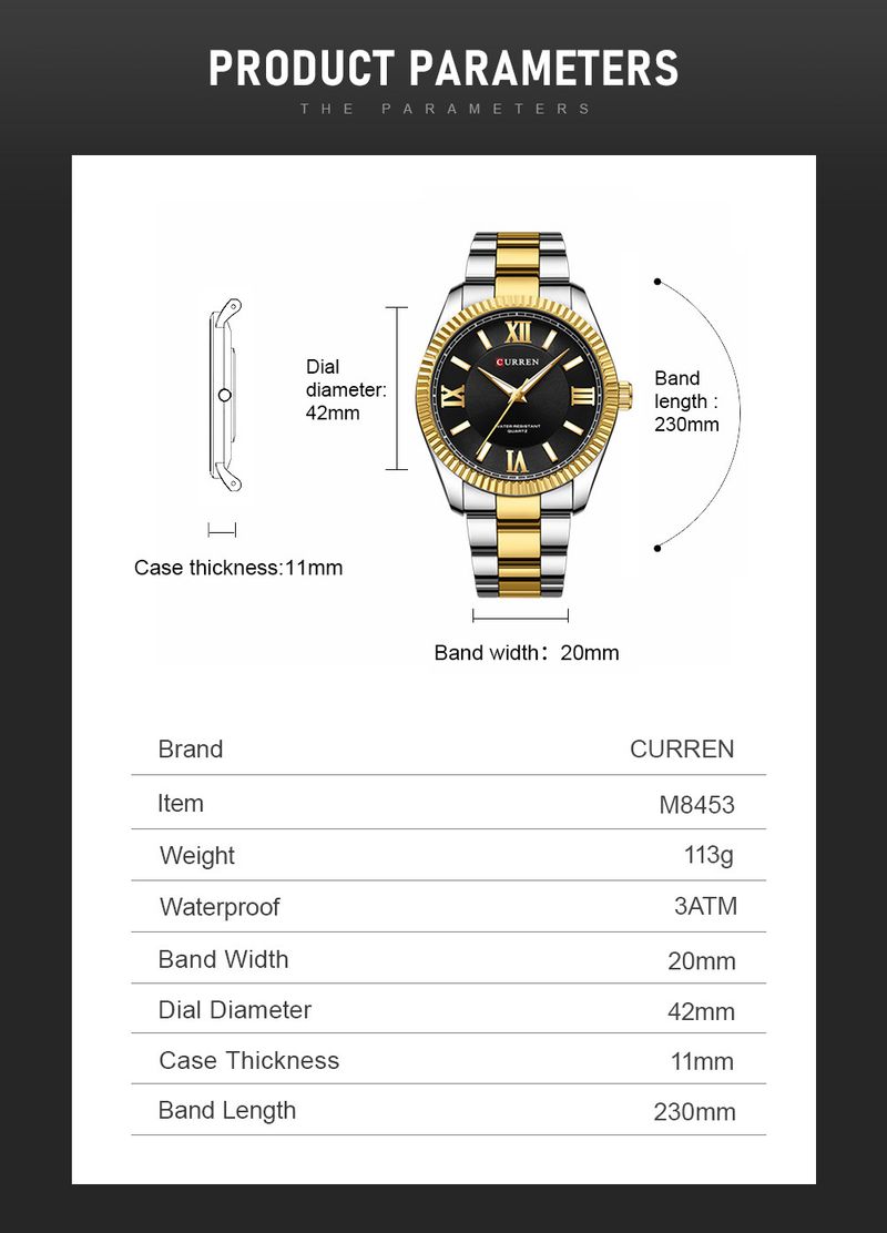 Men's Business Quartz Watch With Roman Numerals, Waterproof Large Dial Stainless Steel Dress Watch For Professional Style_voghion.com