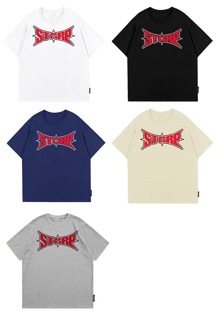 Kurzarm-T-Shirt der nationalen Modemarke STA für Herren für Jungen und Mädchen im Sommer, schwere Baumwolle, halbärmelige Nischenoberteile für Paare_voghion.com