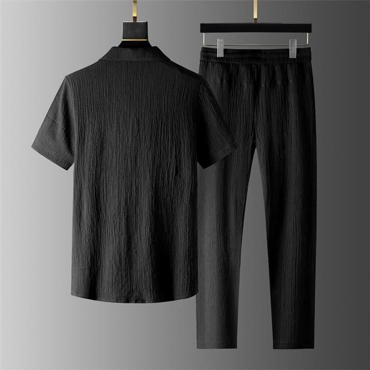 Ropa para hombre, camiseta de seda de hielo, traje deportivo informal de verano de alta gama de manga corta para hombre, camiseta de media manga con cuello en V y pantalón, traje de dos piezas_voghion.com
