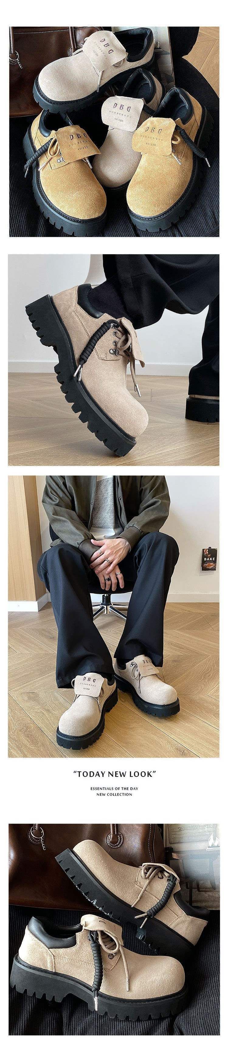 ShoeVault 2025 New Style Cowhide Big Toe Derby For Men Suede Leather Shoes Internet Celebrity Hot Item British Soft Sole_voghion.com