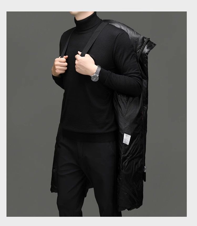 Premium Black & Gold Down Jacket For Men - Long Winter Coat With White Goose Feather, Windproof & Warm, Suitable For Extreme Cold Weather_voghion.com