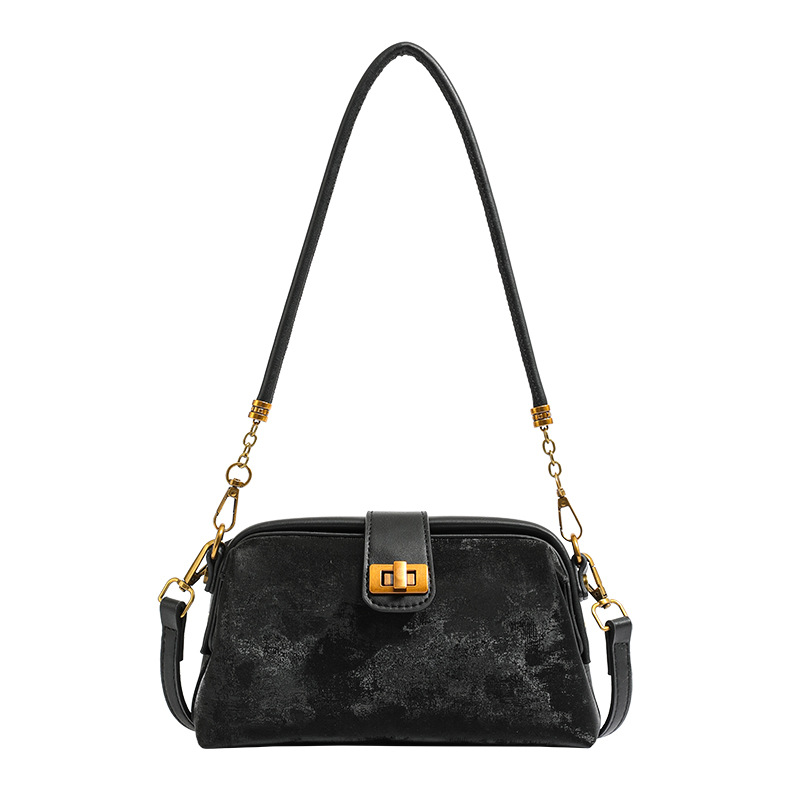 Small and luxurious lock buckle shell new single shoulder crossbody suede dumpling bag, frosted leather clip bag_voghion.com