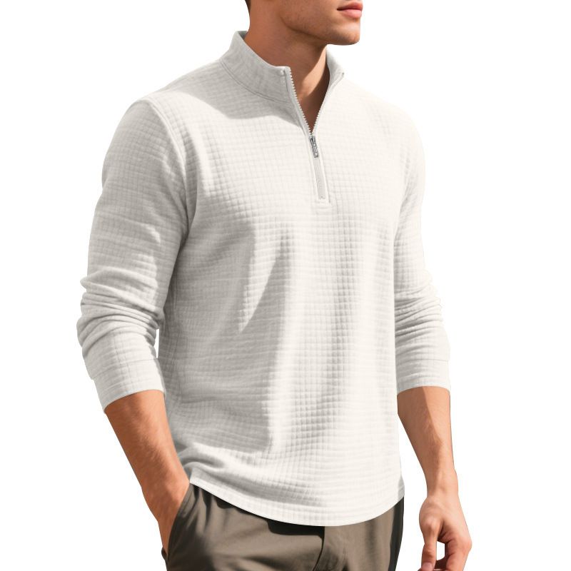 Felpa con cappuccio e mezza zip da uomo, modello primavera e autunno, a quadri piccoli, 2024_voghion.com