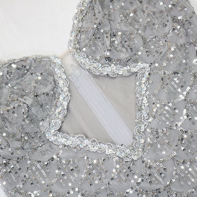 Sexy V-Ausschnitt, fächerförmiges Pailletten-Hosenträgerkleid für Damen, modisches und elegantes Promi-Party-Dinner_voghion.com