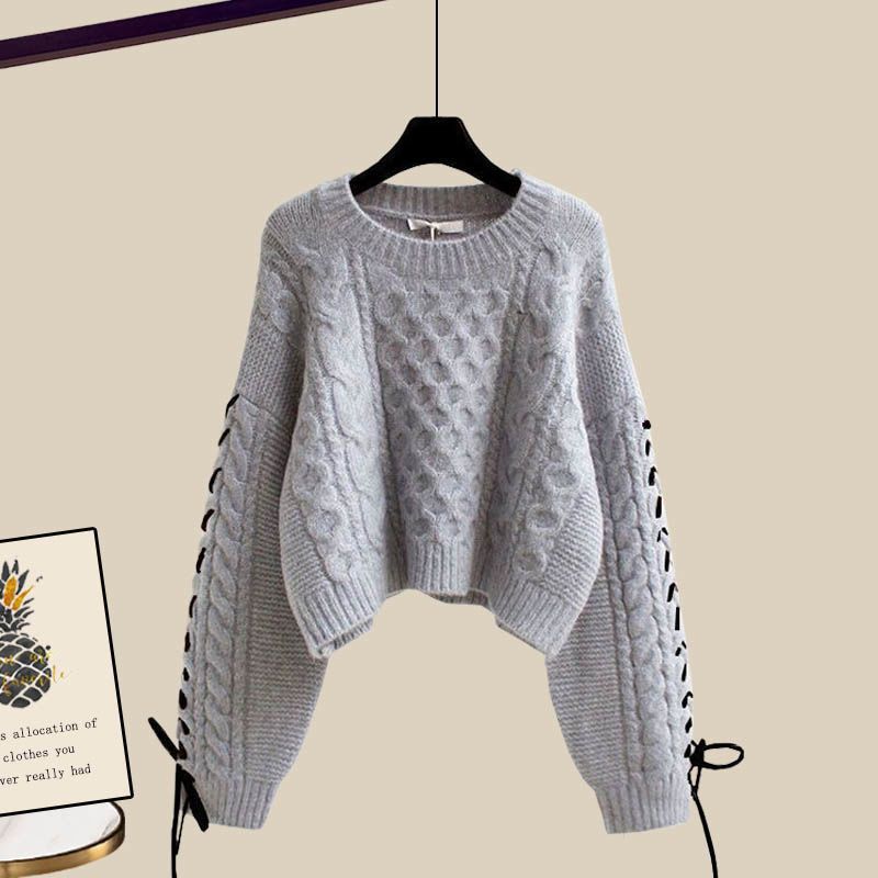 Ropa de mujer, nuevo estilo, suéteres holgados que reducen la edad, cintura alta, falda de largo medio, traje de dos piezas_voghion.com