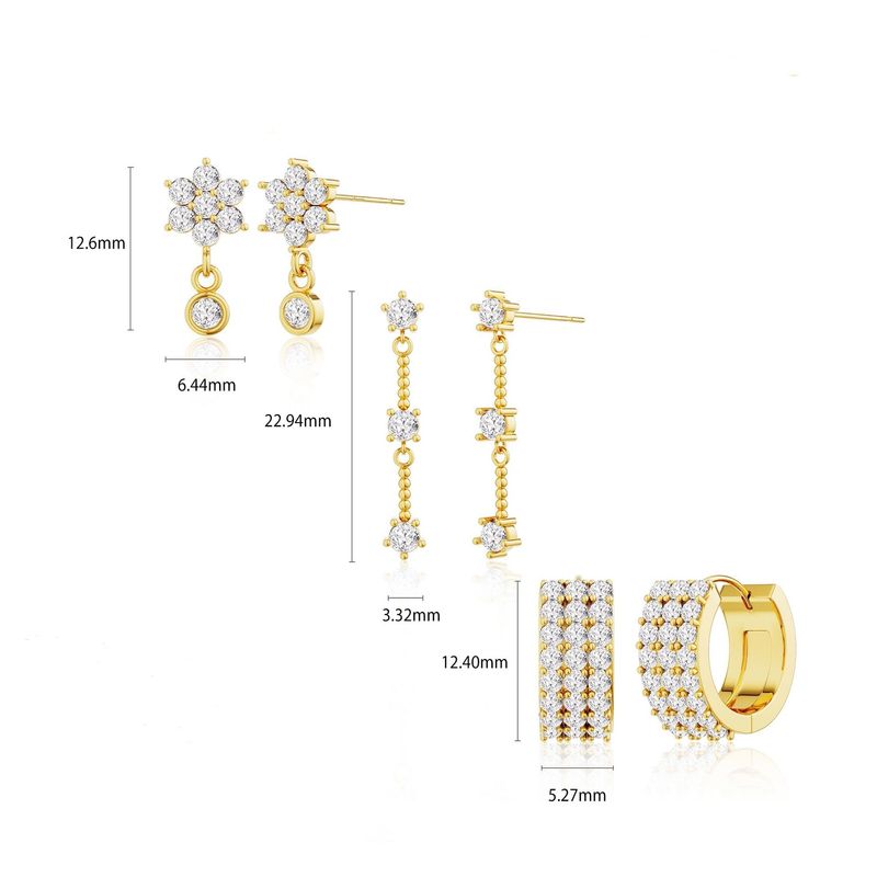 Unisex Hot Sales Real Gold Brass Electroplating Fashion High End Zircon Chain Tassel Earrings Three Piece Set_voghion.com