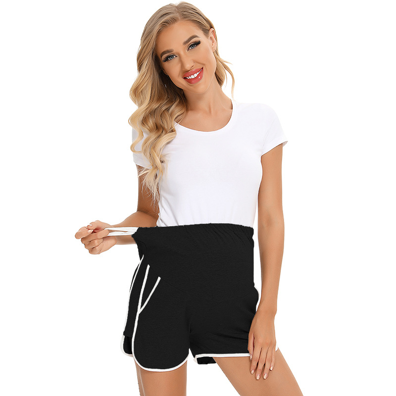 Damen-Nachtwäsche, Umstandshose, hohe Taille, Bauchstütze, Oberbekleidung, Shorts, Doppelschlitz_voghion.com