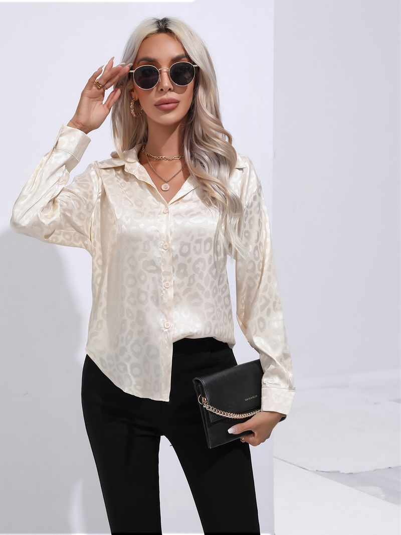 Camicia Ding a colori con stampa leopardata da donna. Camicia da donna a maniche lunghe in raso di seta imitazione_voghion.com