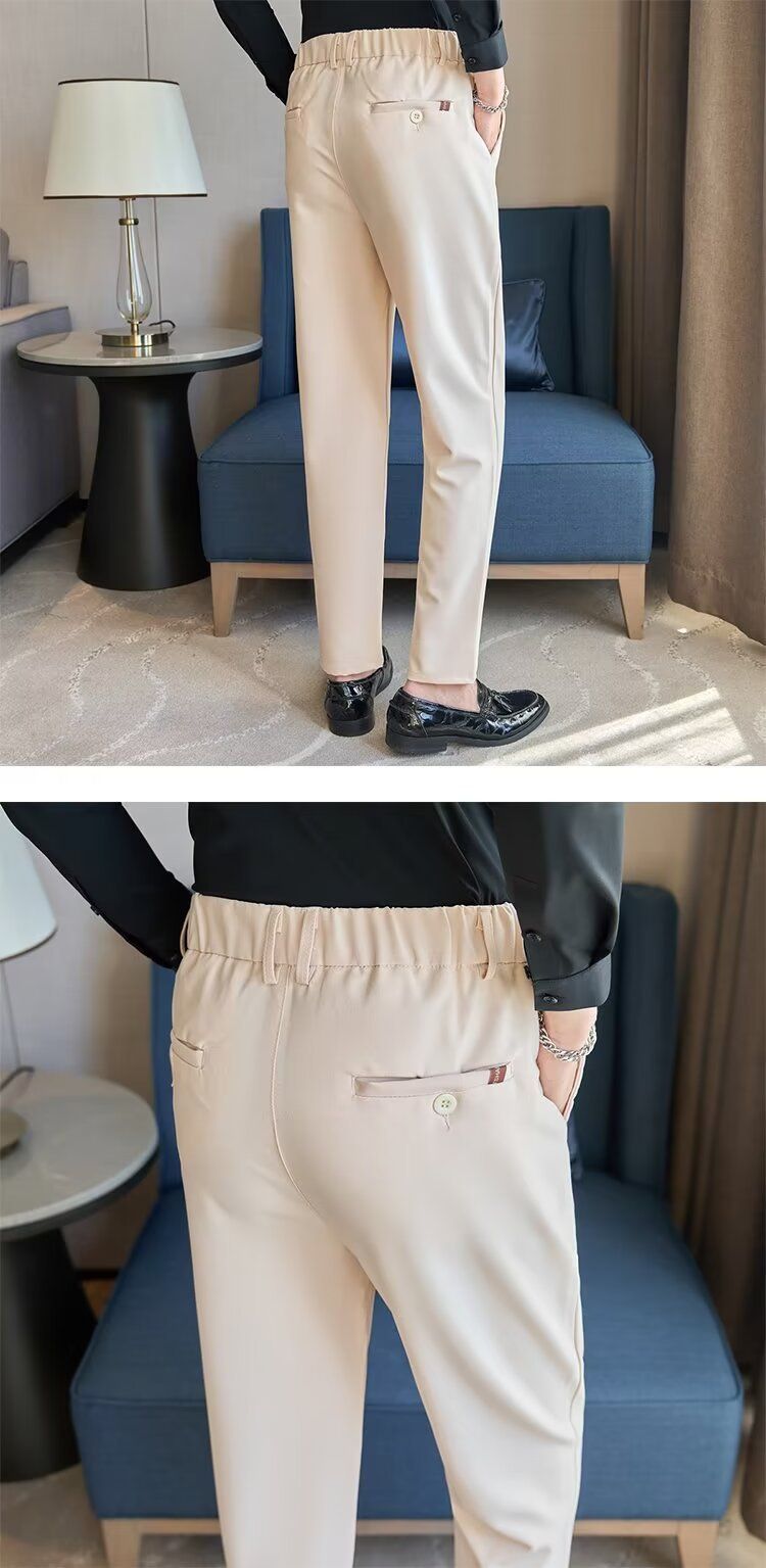 Spring And Summer New Men's Suit Pants Men's Solid Color Non-ironing Casual Pants Commuting To Work Slim-fitting Solid Color Nine-point Pants_voghion.com