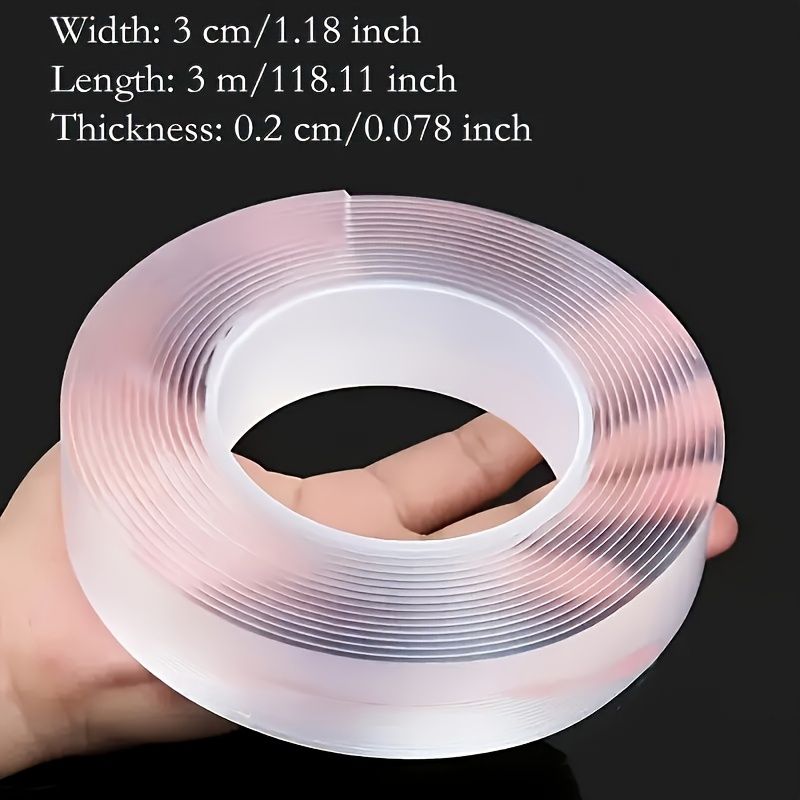 3 rollen sterke dubbelzijdige tape, sterke kleefkracht, herbruikbaar, traceerbaar, multifunctioneel, verwijderbaar, wasbaar, transparante nanotape voor thuis, kantoor en auto._voghion.com