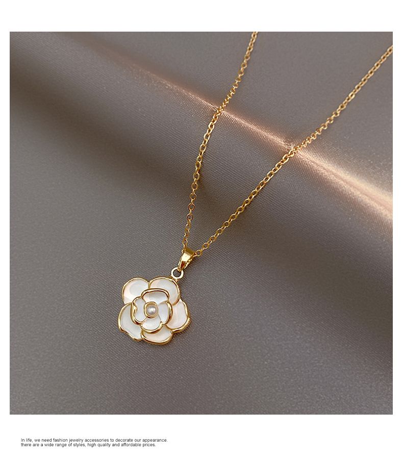 Pronta consegna francese romantico elegante bianco smalto camelia wer collana pendente 2024 accessori di gioielli di moda da donna per ragazze_voghion.com