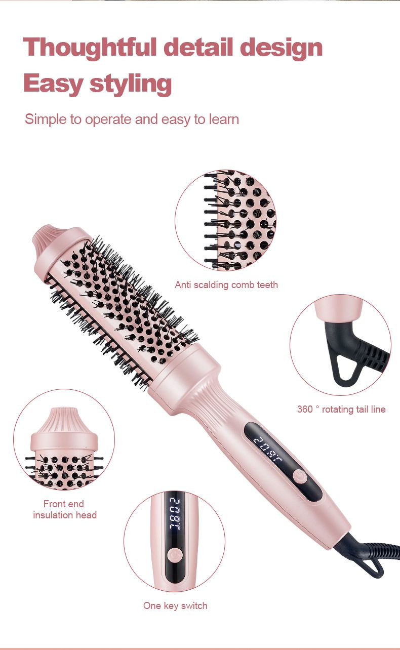 Electric Heating Fluffy Brush Digital Display Multi-temperature Adjustment Iron Big Wave Curling Tool_voghion.com