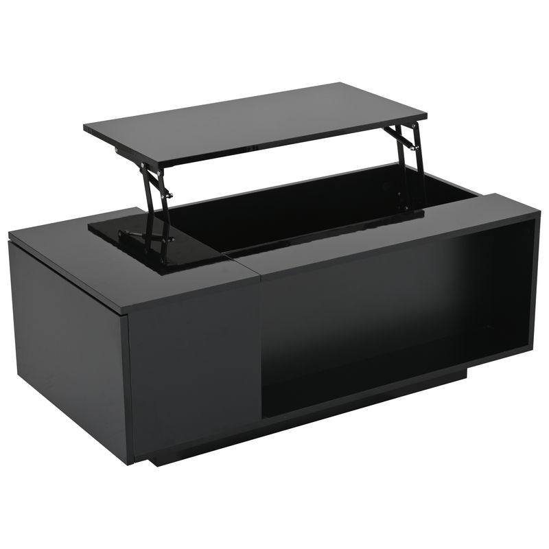 Table basse réglable en hauteur 100 x 50 x 40 cm avec rangement dissimulé, éclairage LED, tiroir, table d'appoint de salon, noire_voghion.com