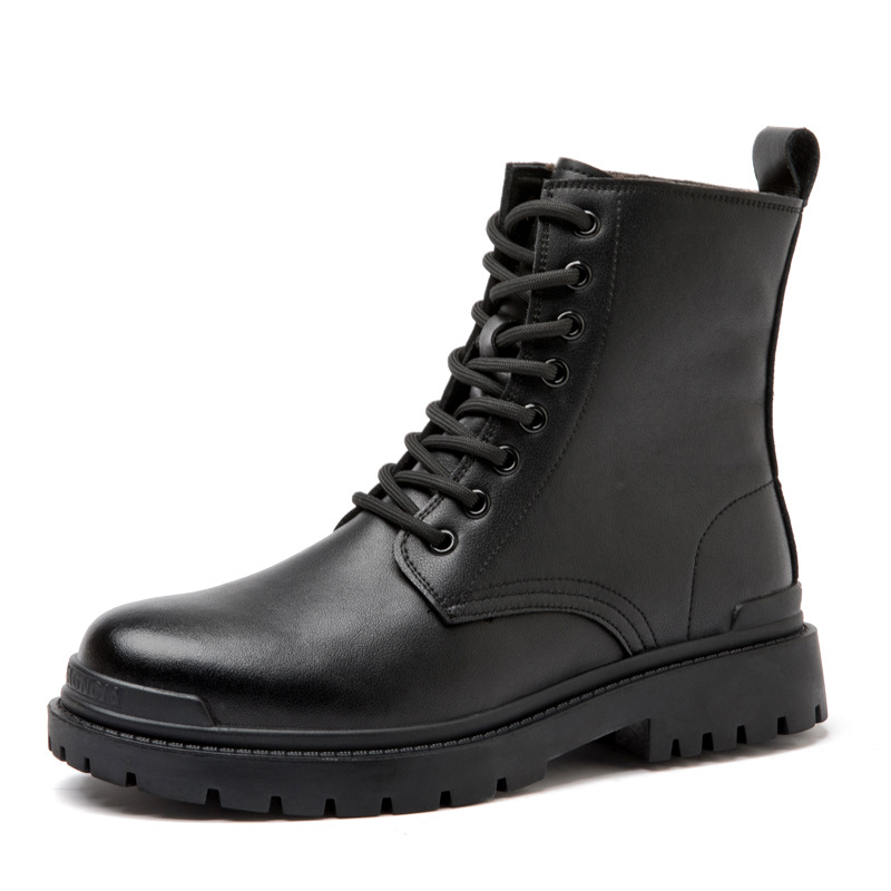 European Warm Series Martin Cowhide High Top Fleece Lined Thickened Cotton Trendy British Style Leather Men's Work Snow Boots_voghion.com