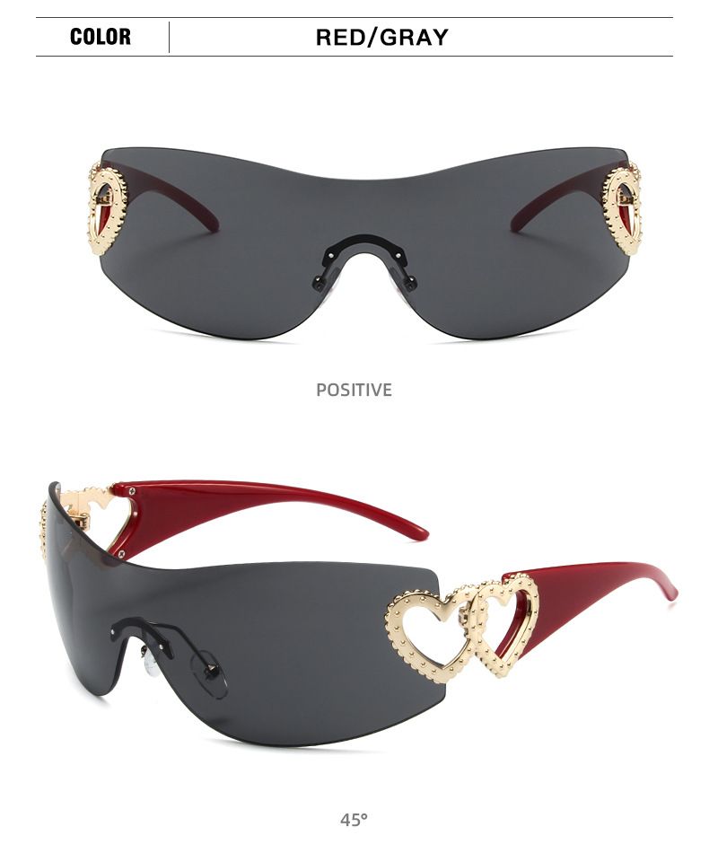 Unisex Fashion Love embellished sunglasses One-piece rimless windscreen Y2K Hottie Street Shot Eyewear trend_voghion.com
