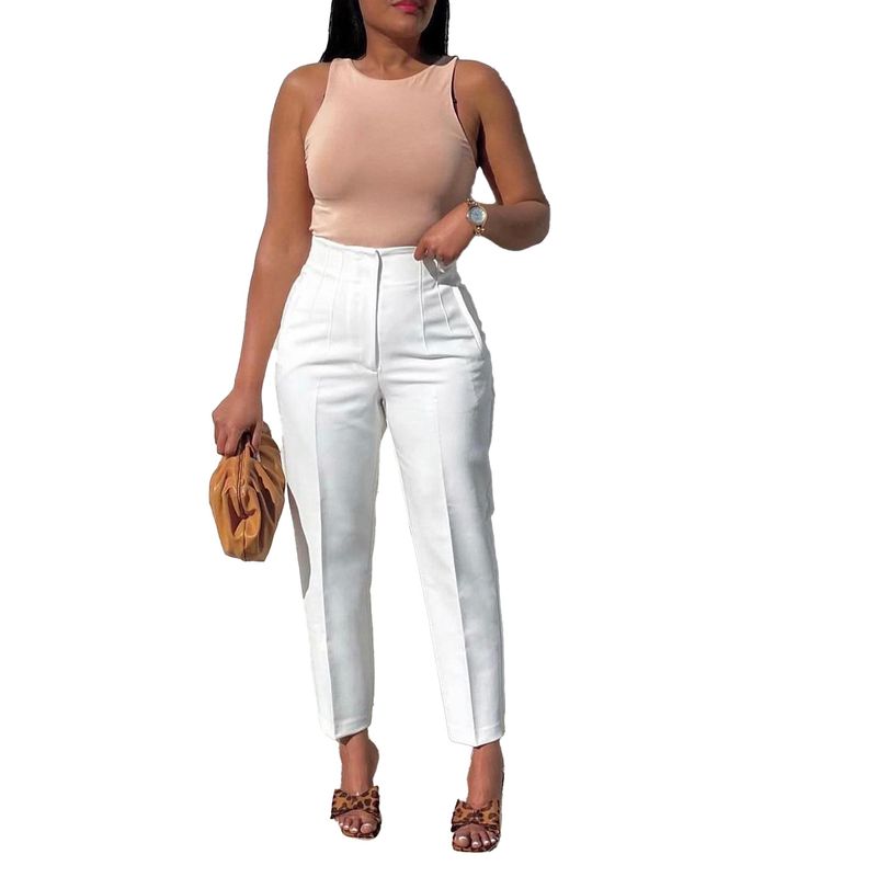 Pantalon de costume pour femmes, grande taille, mode élégante, décontracté, Slim, taille haute, couleur unie_voghion.com