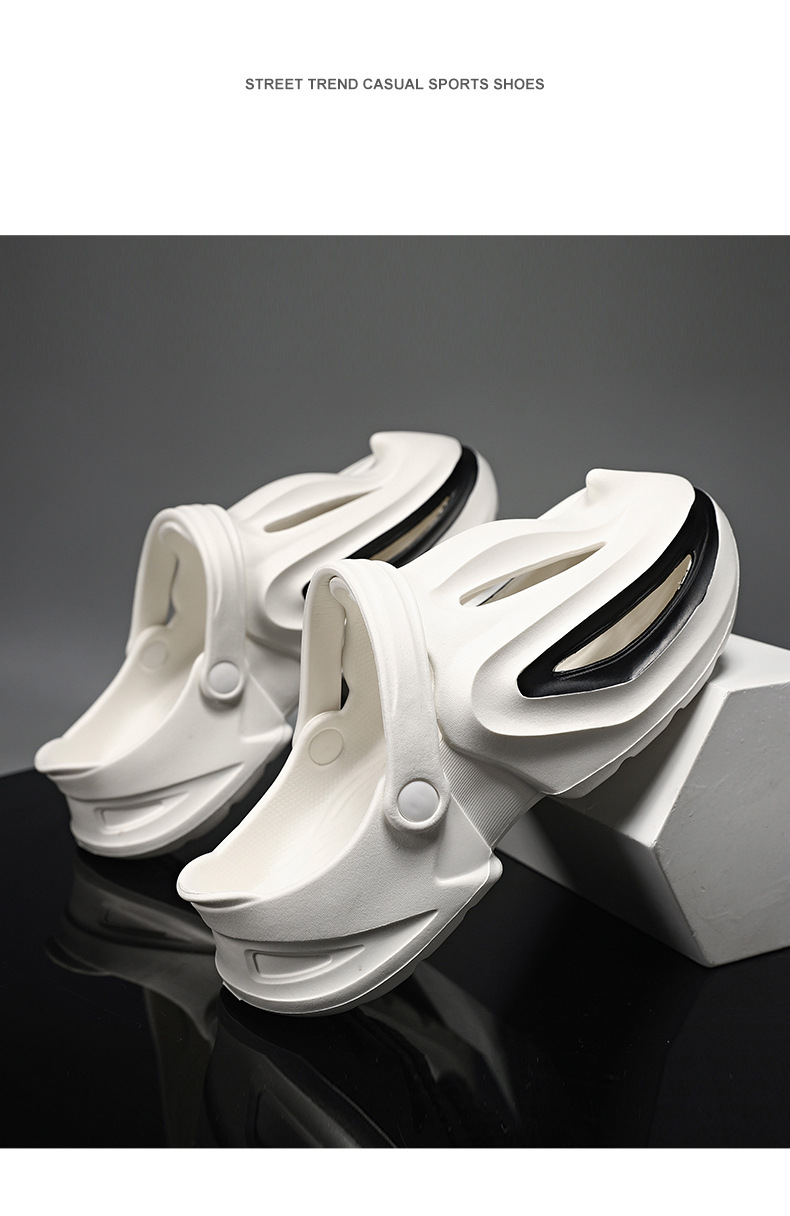 Trou de chaussures avec requin à bec une sensation de marcher sur les excréments, chaussures d'été de plage à semelles souples pour hommes augmentant la hauteur,_voghion.com