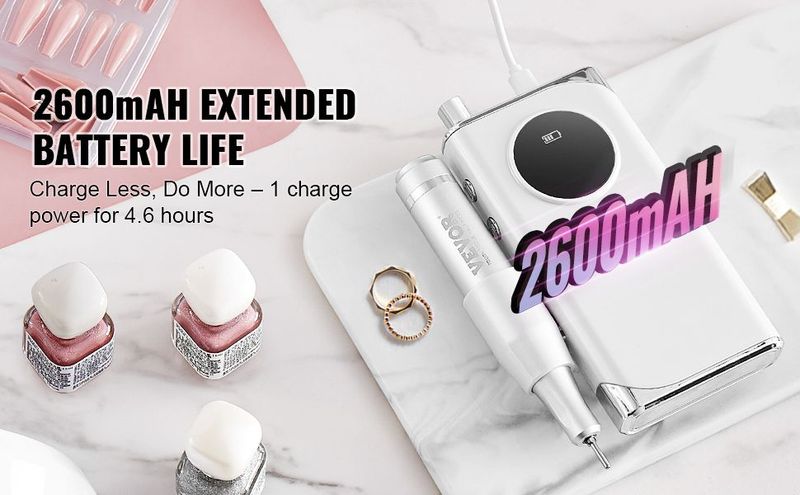 VEVOR Electric Rechargeable Nail Drill, 40,000RPM Portable Cordless Nail E File Machine, LCD-Display Acrylic Gel Grinder Tool With 6 Bits And 50PCS Sanding Bands For Manicure Pedicure Carve Polish_voghion.com