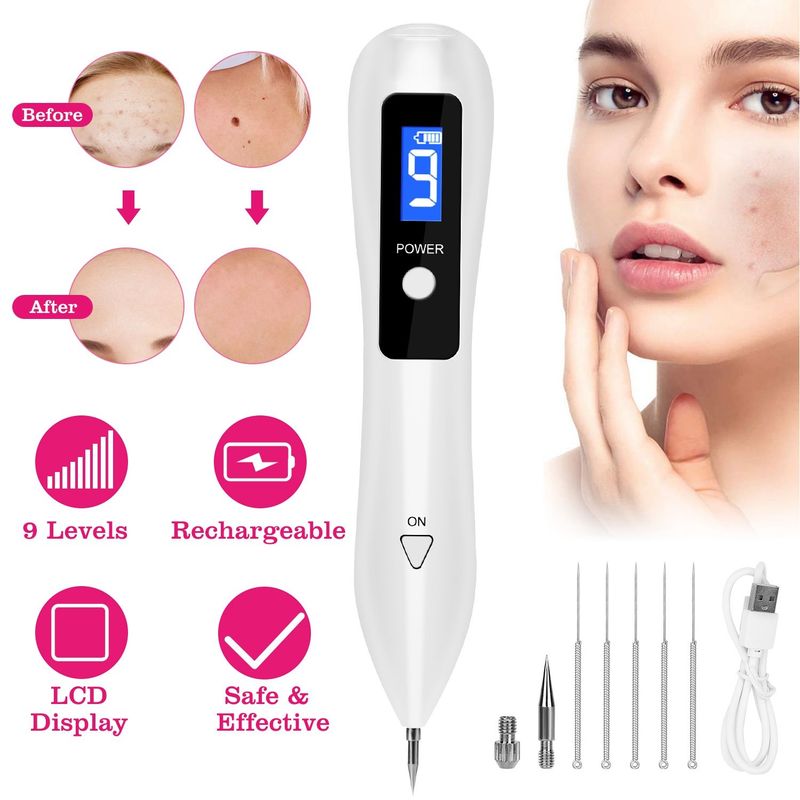 Skin Tag Repair Kit Portable Beauty Equipment Multi-Level With Home Usage USB Charging LCD Level Adjustable 6 Replaceable Needles_voghion.com