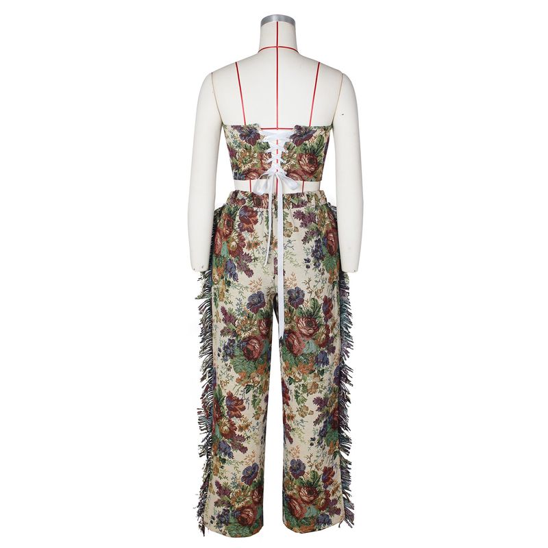 Sexy kanten tubetop met kwastjes, lange broek en jacquard-modeset voor dames_voghion.com