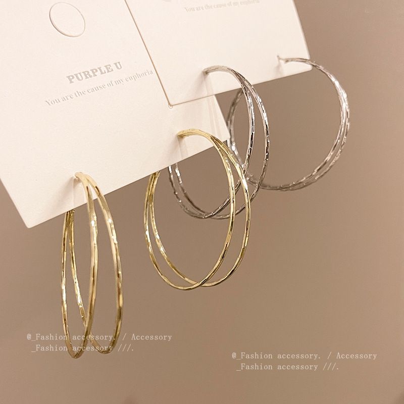 Pendientes de aro de doble capa, elegantes y exagerados, de gran tamaño, para mujer, con un diseño de nicho ligero y lujoso, estilo de celebridad de Internet._voghion.com