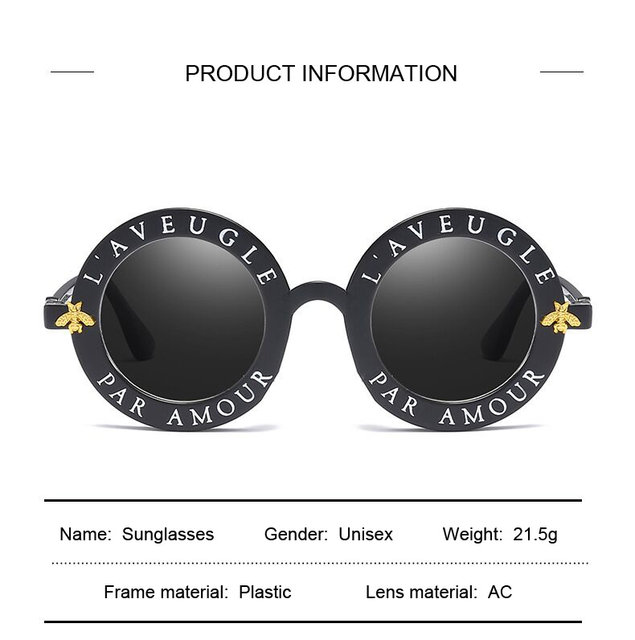 2020 New Fashion Round Frame Sunglasses Woman Vintage Sun Glasses Female Bee Design Brand Designer UV400_voghion.com