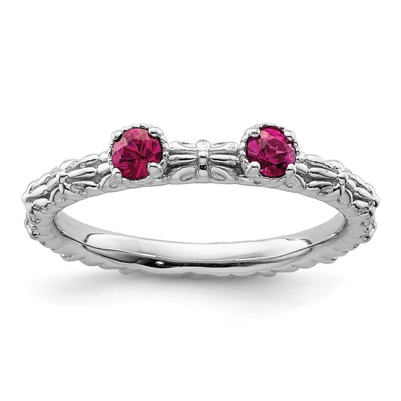 Sterling Silver Stackable Expressions Created Ruby Two Stone Ring_voghion.com