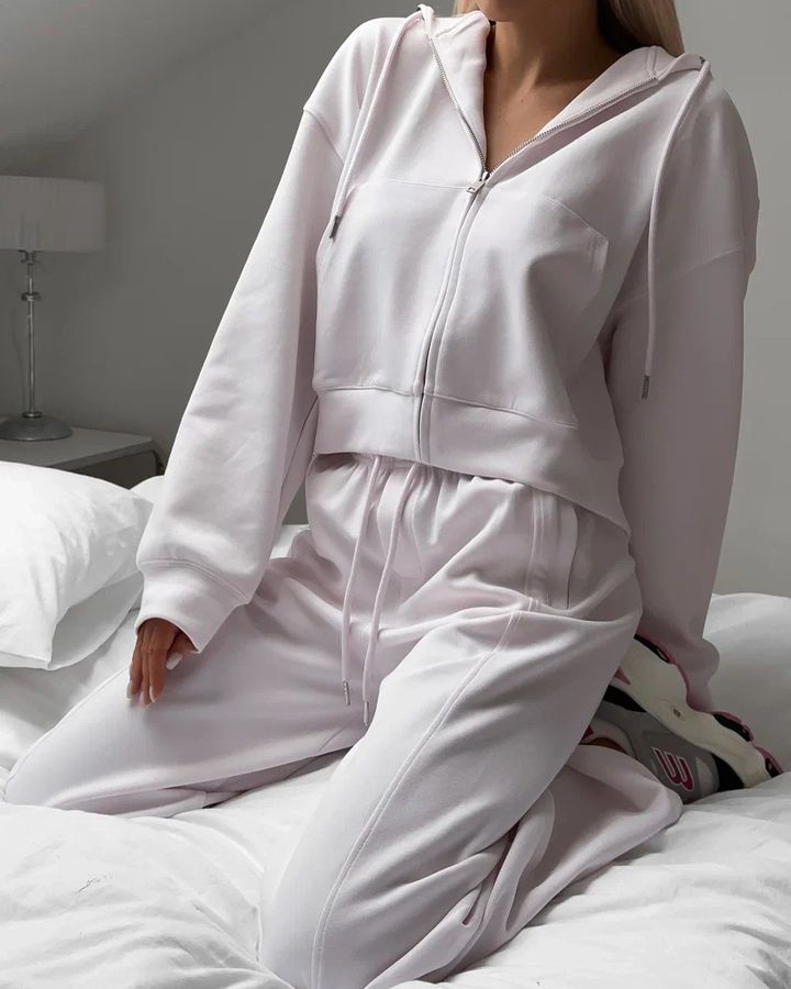 Ensemble deux pièces décontracté pour femme, cardigan de sport à capuche zippé avec pantalon à cordon de serrage_voghion.com