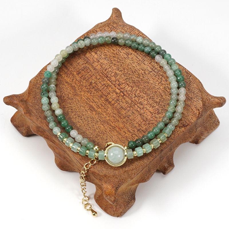 4 cm Jade Gradient Spacer Round Beads Green Aventurine Natural Stone Necklace Clavicle Chain New Chinese Style_voghion.com