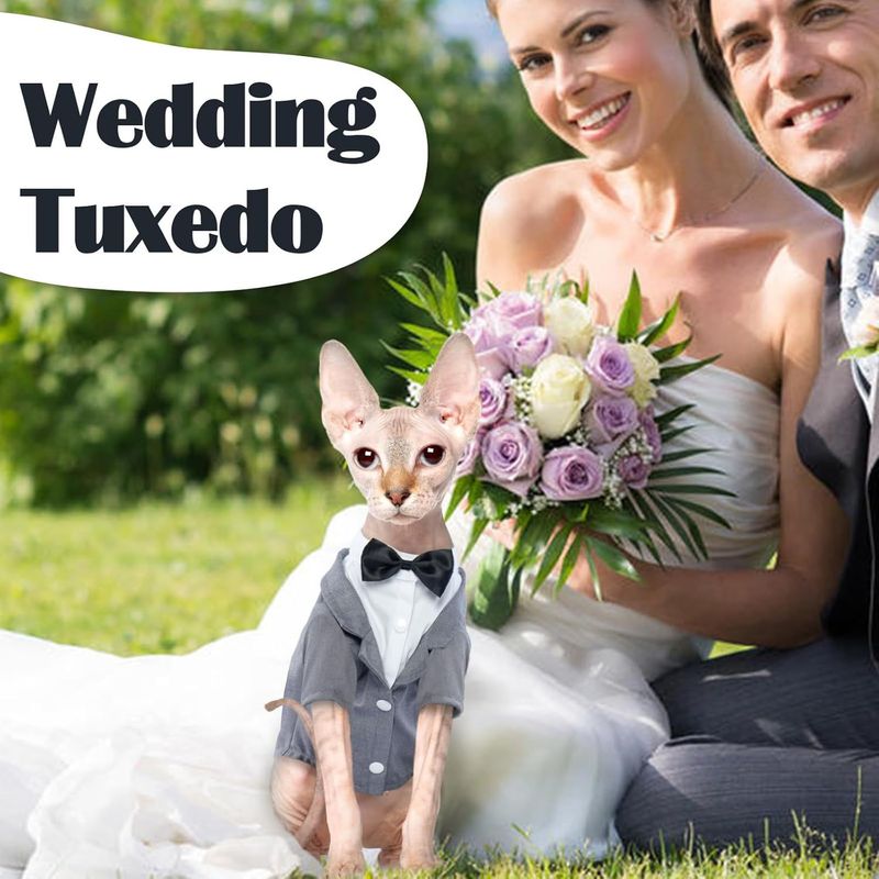 Special Cat Tuxedo Costume With Bow Tie For Halloween, Wedding, Birthday Jumpsuit_voghion.com
