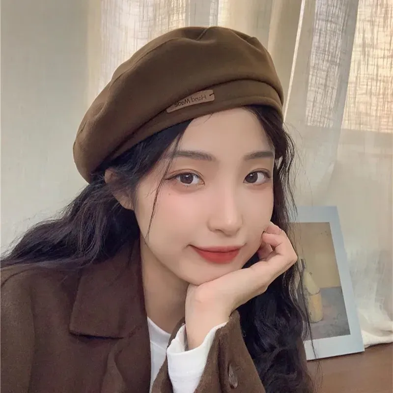 Neuheiten Herbst Winter Neue süße kühle leichte Wollmützen Mode Britischer Künstlerstil Retro Vielseitige Baskenmützen für Frauen_voghion.com